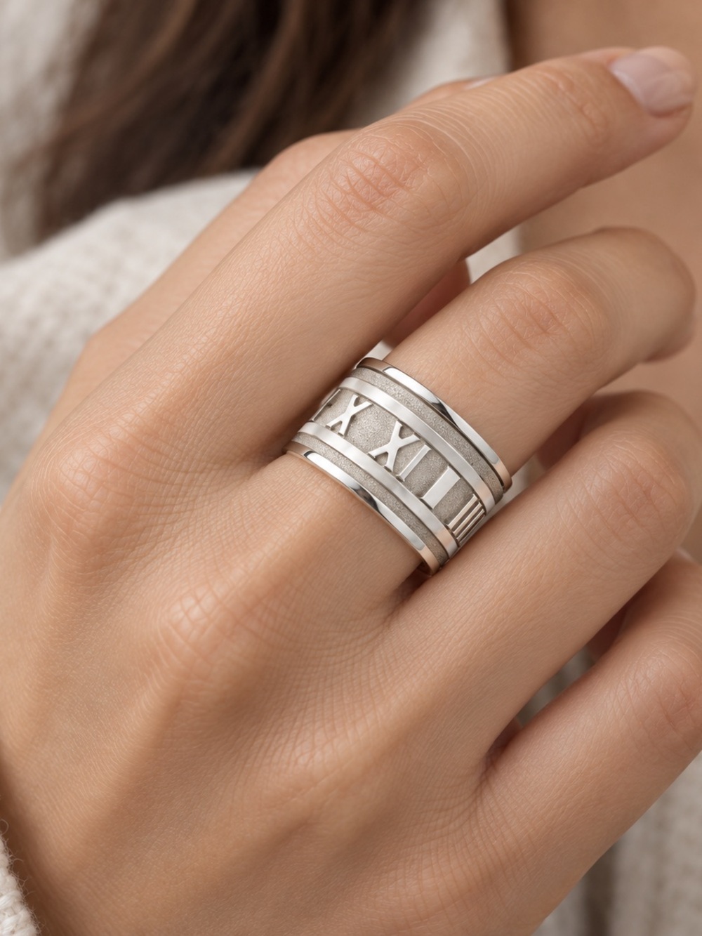 Tiffany & Co. Sterling Silver Atlas Roman Numeral Wide Band